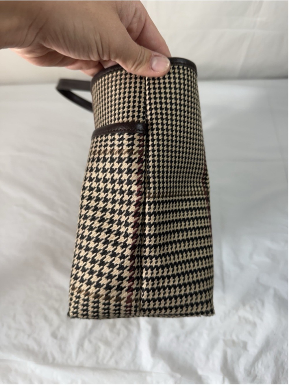Vintage Ralph Lauren Houndstooth Tote Canvas & Leather 90's - Picture 8 of 15